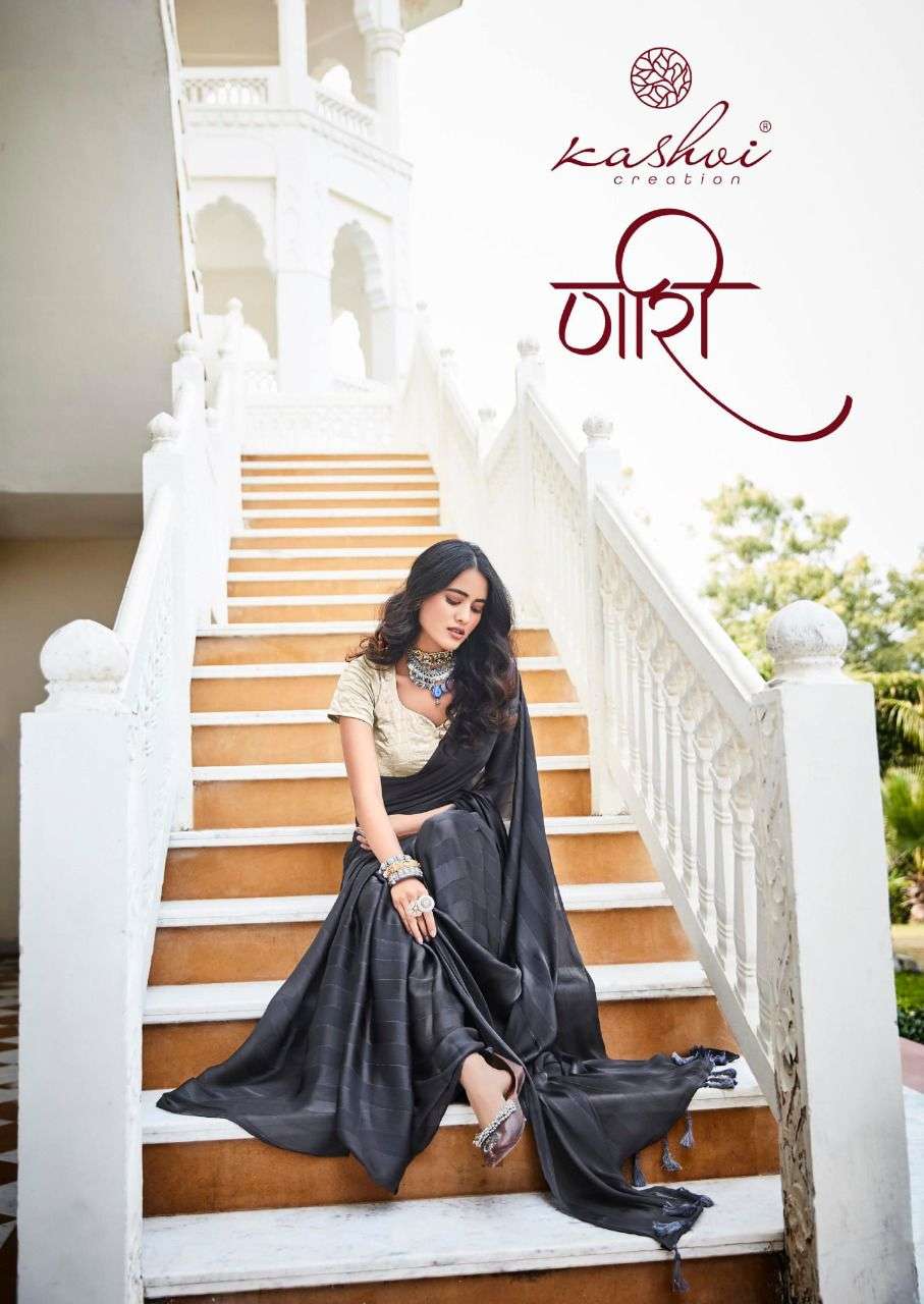 naari by kashvi lt rainbow jari designer saree with satin blouse