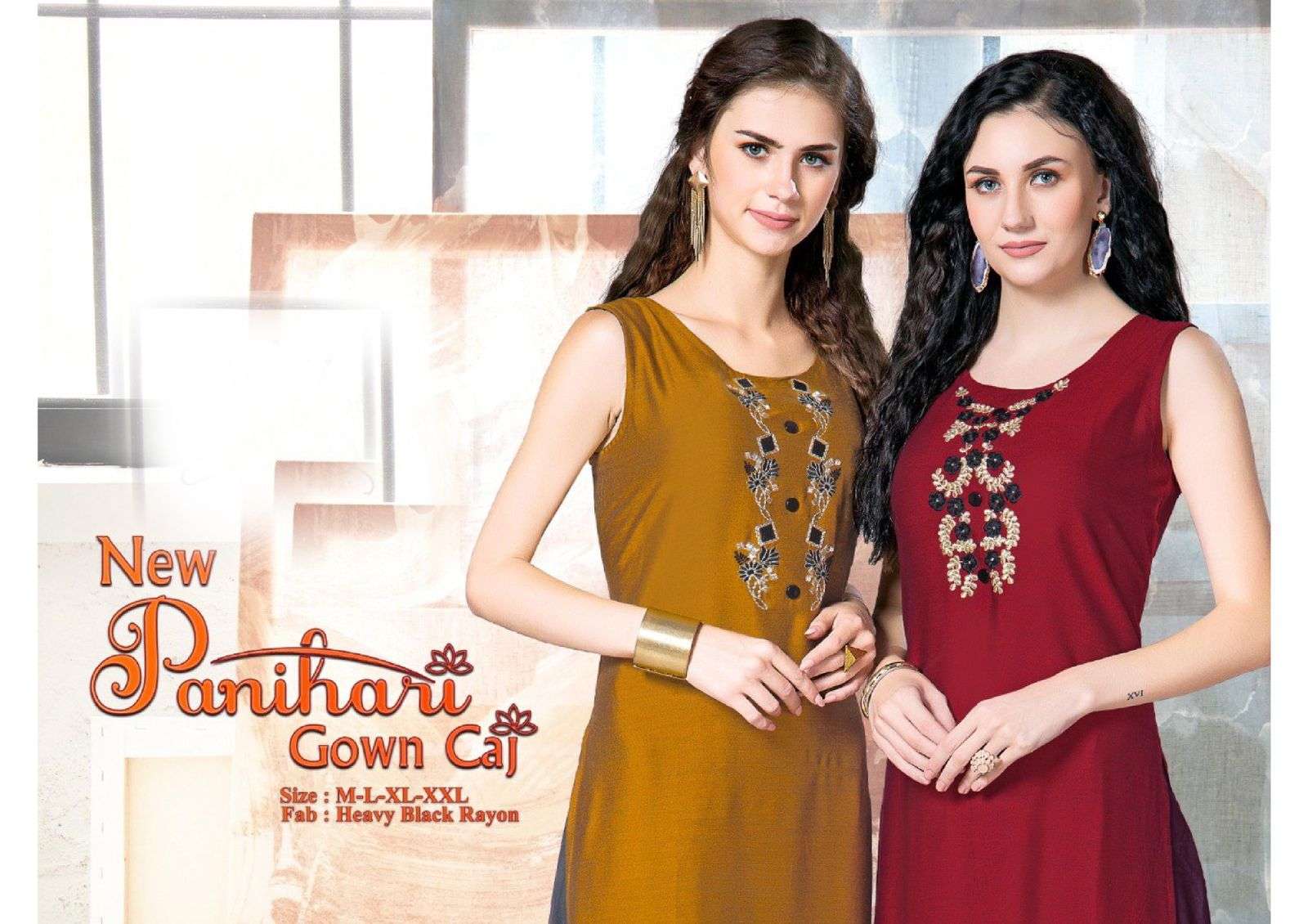 PANIHARI BY BEAUTY QUEEN HEAVY BLACK RAYON 14KG EMBROIDERY WORK WITH GOLD FOIL PRINT KURTI CATALOG WHOLESALER BEST RATE