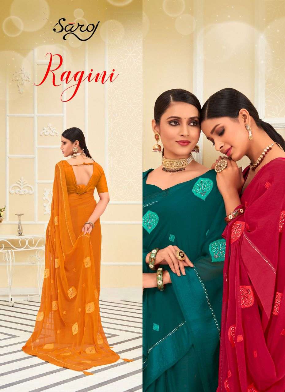 ragini by saroj chiffon designer saree with satin patta collection