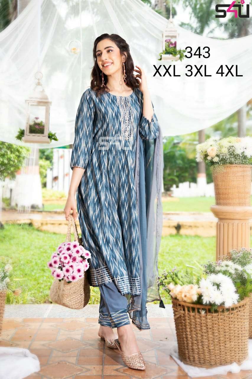 s4u 343 design big size combo set of kurti pant and dupatta 