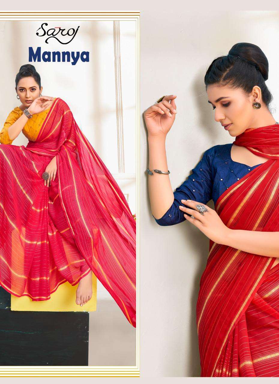 saroj mannya weightless georgette fancy saree wholesaler