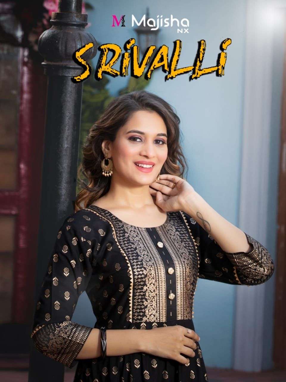 srivalli by majisha nx rayon long designer gown collection