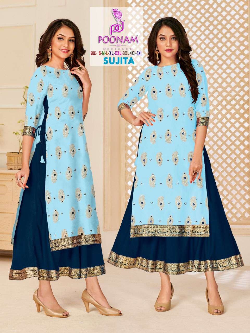 sujita by poonam pura rayon foil printed gown style kurtis with big size