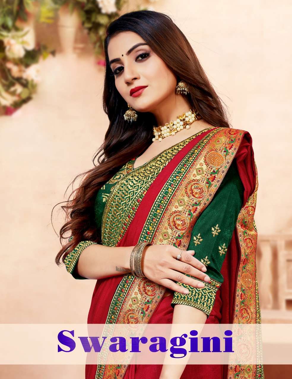 Swaragini  by ranjna saree fastive wear stylish border worked  blouse saree Collection 