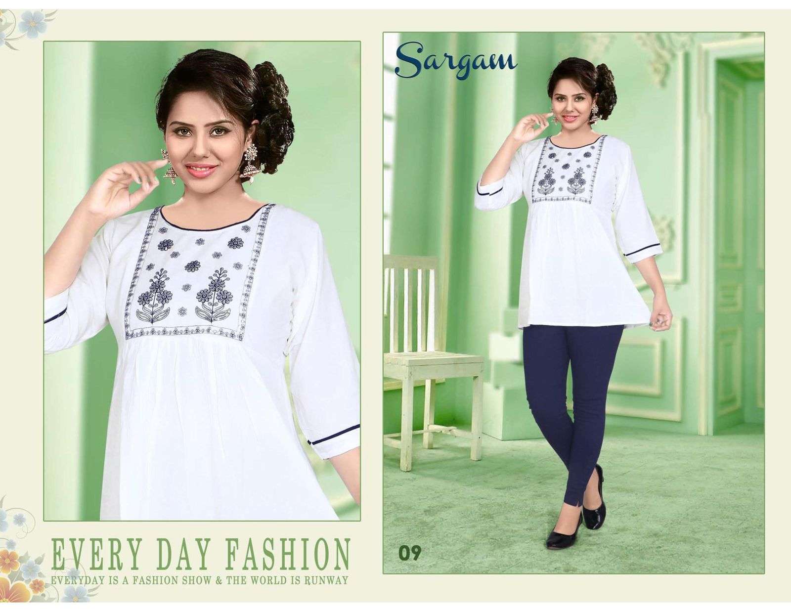 TRENDY SARGAM VOL.1 HEAVY RAYON WITH WORK SHORT TOP CATALOG WHOLESALER BEST RATE