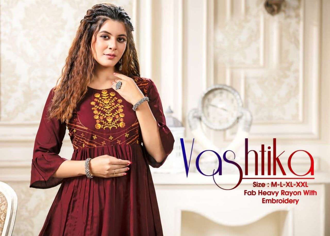 VASHTIKA HEAVY RAYON WTH WORK KURTI CATALOG WHOLESALER BEST RATE