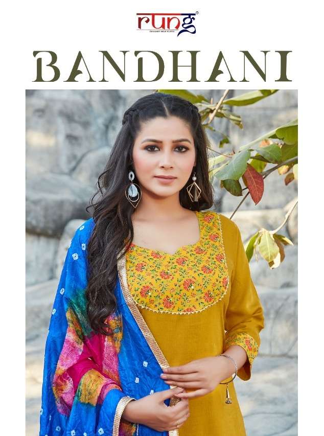 bandhani by rung rayon readymade suit with bandhani dupatta