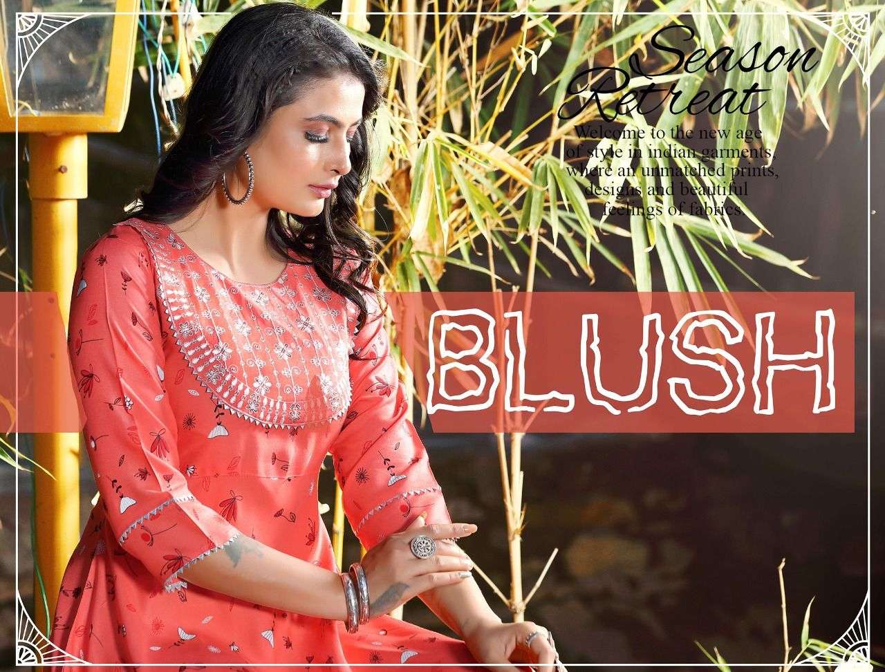 BEAUTY QUEEN BLUSH HEAVY RAYON WITH WORK KURTI CATALOG WHOLESALER BEST RATE