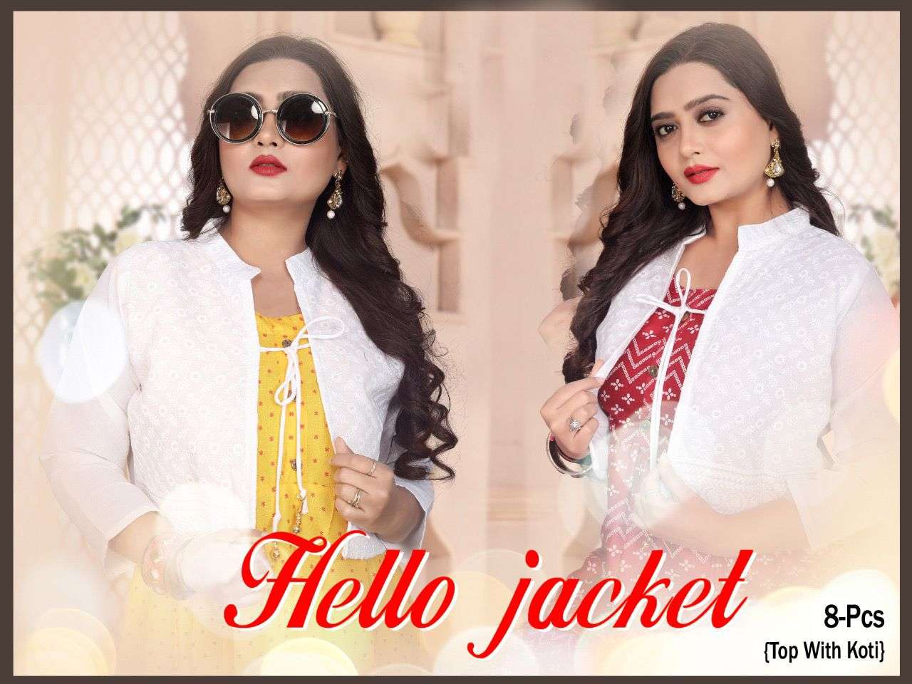 Beauty Queen Hello Jacket HEAVY RAYON PRINT TOP WITH JACKET KURTI CATALOG WHOLESALER BEST RATE