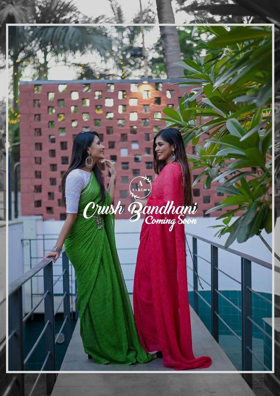 crush bandhani by ashima georgette printed crush saree with lucknowi work blouse