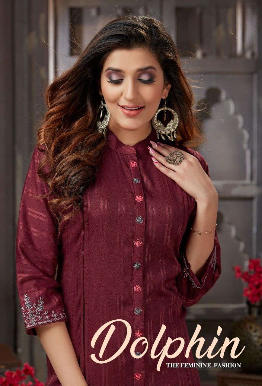 Dolphin HEAVY Rayon  18 kg  self dobby fabric with sleeve work KURTI CATALOG WHOLESALER BEST RATE