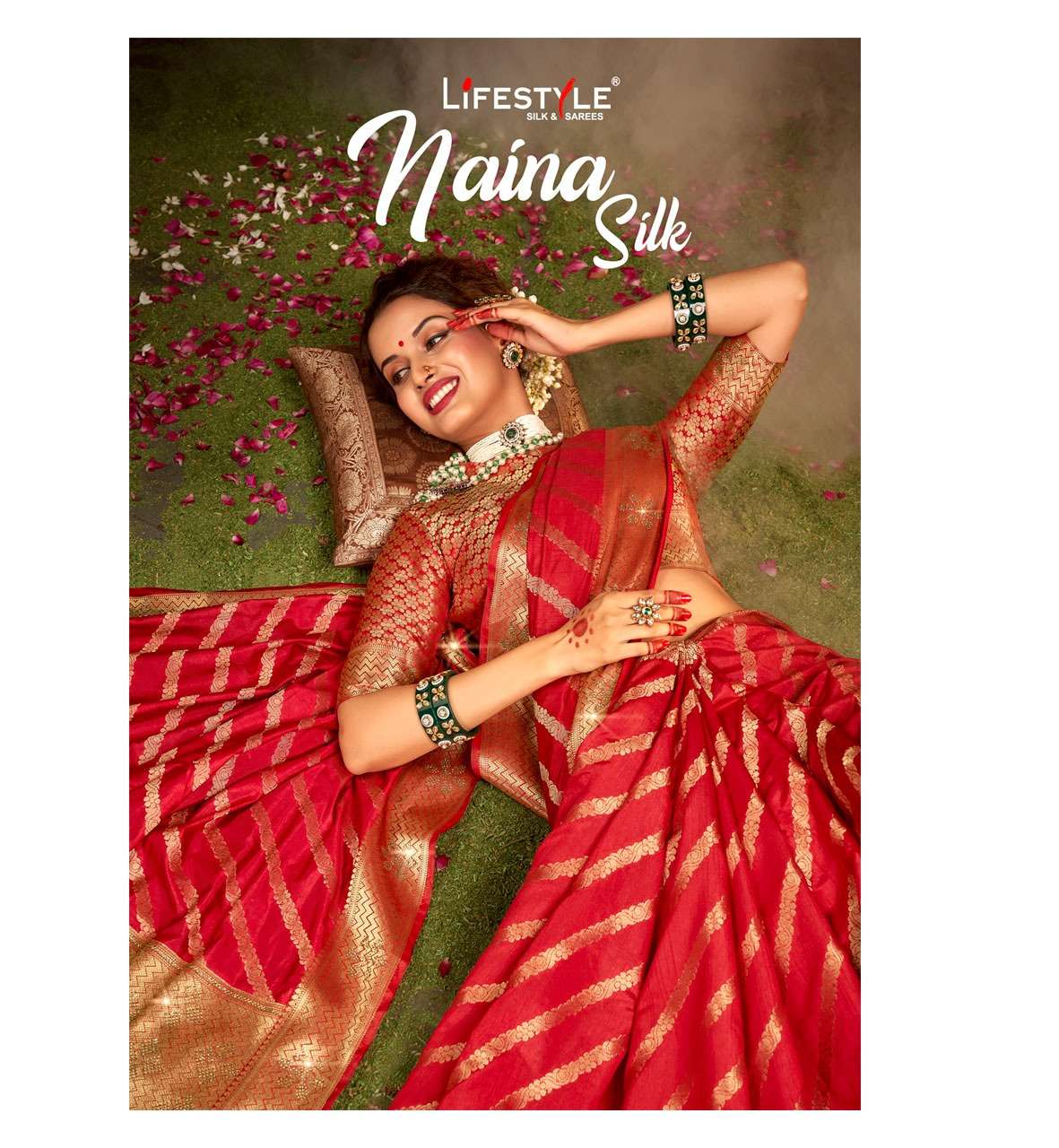 lifestyle naina silk vol 1 nylon raw silk wedding saree supplier