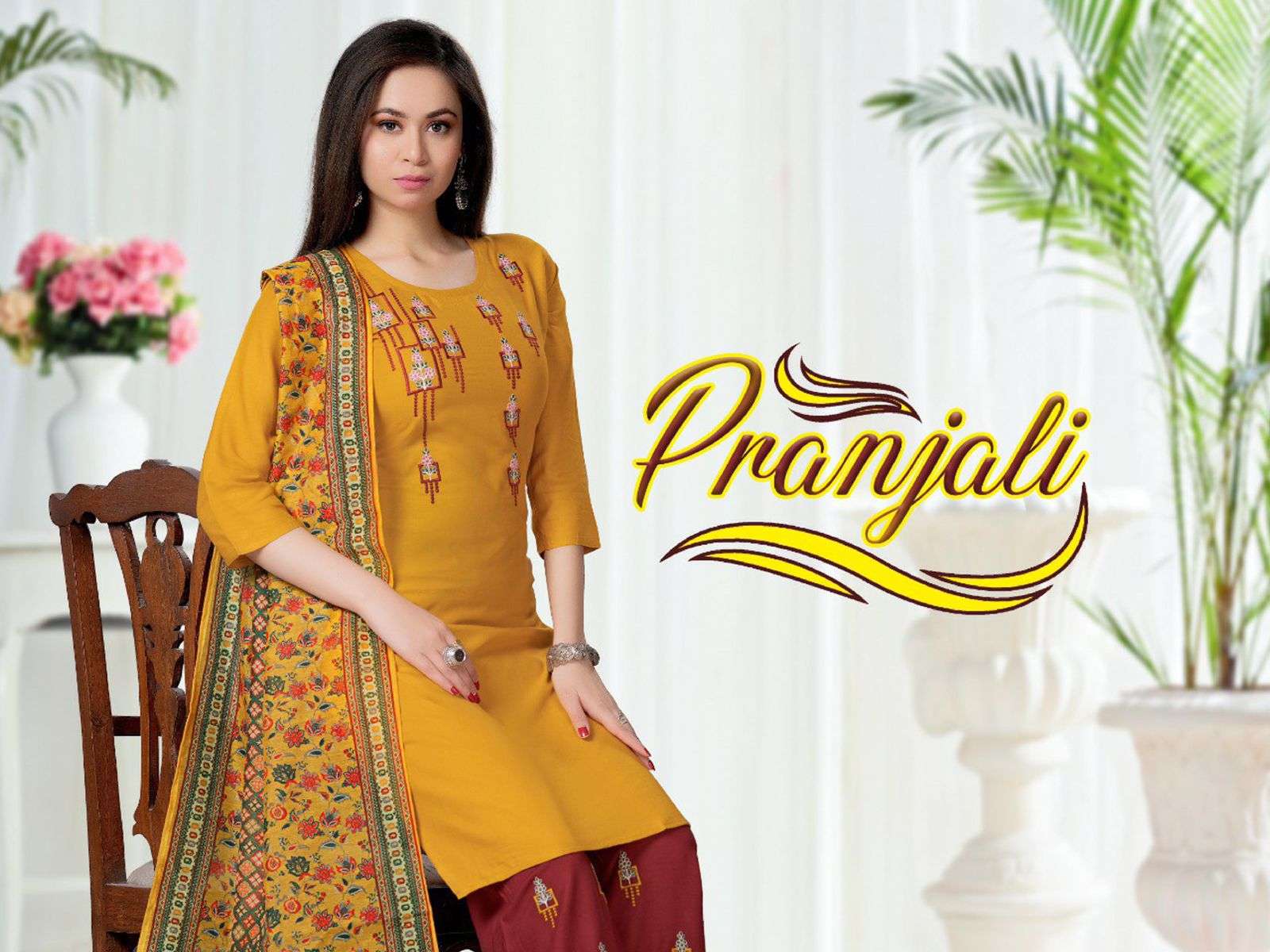 PRANJALI BY BEAUTY QUEEN HEAVY RAYON 14KG AND CHANDERI TOP PLAZZO AND DIGITAL PRINT DUPATTA CATALOG WHOLESALER BEST RATE