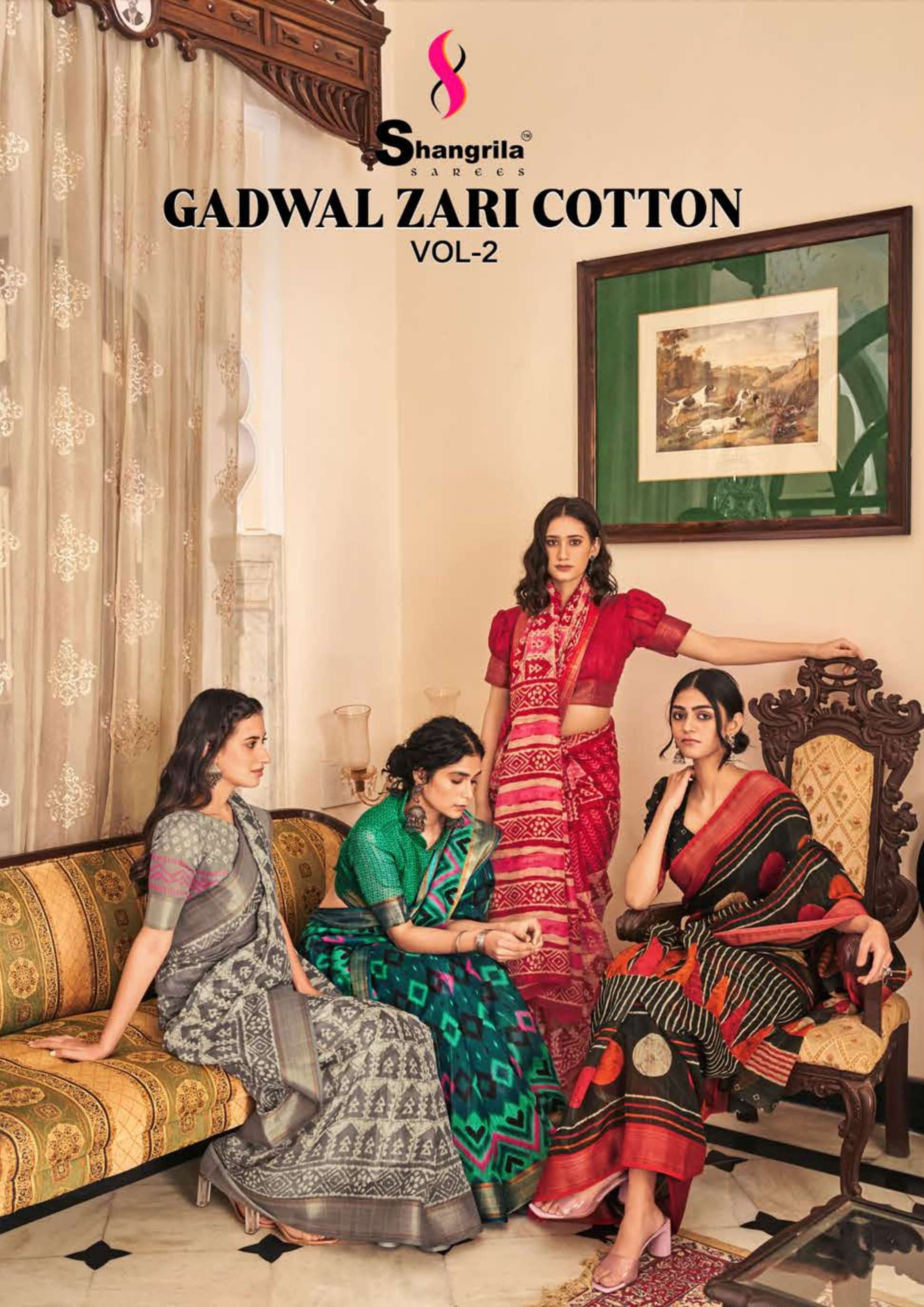 shangrila gadwal zari cotton vol 2 handloom prints sarees 