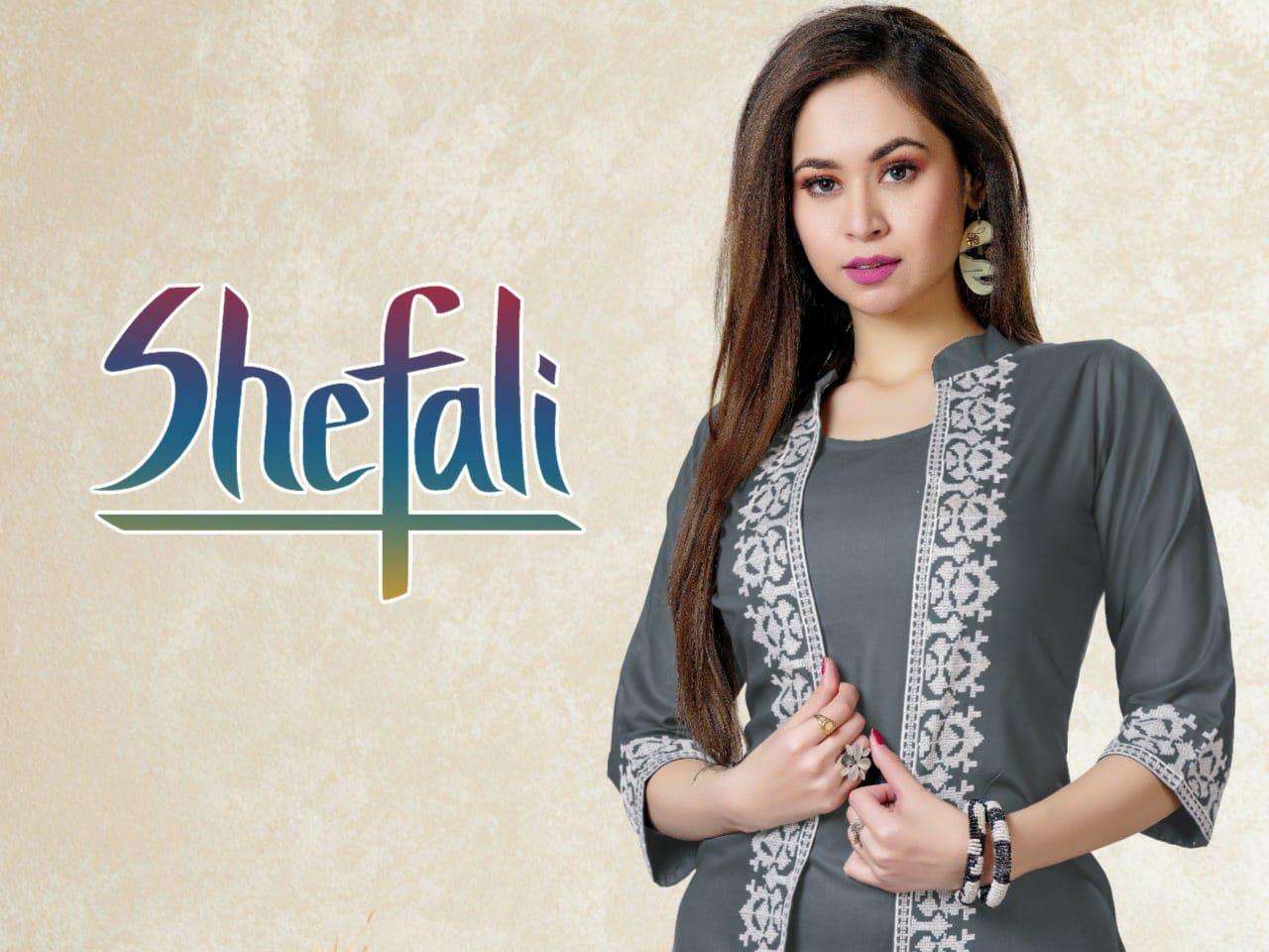 SHEFALI BY BEAUTY QUEEN HEAVY RAYON 14 KG TOP SHRUG WITH WORK KURTI CATALOG WHOLESALER BEST RATE