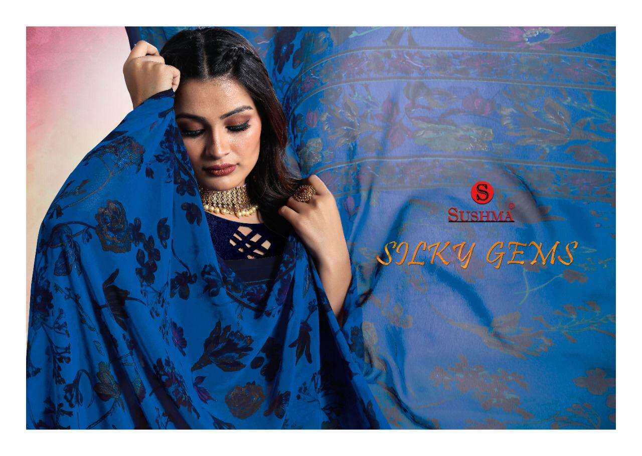 silky gems by sushma silk georgette printed casual sarees