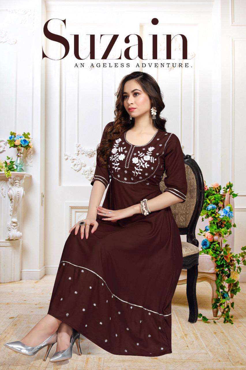 SUZAIN BY BEAUTY QUEEN HEAVY RAYON WITH WORK KURTI CATALOG WHOLESALER BEST RATE