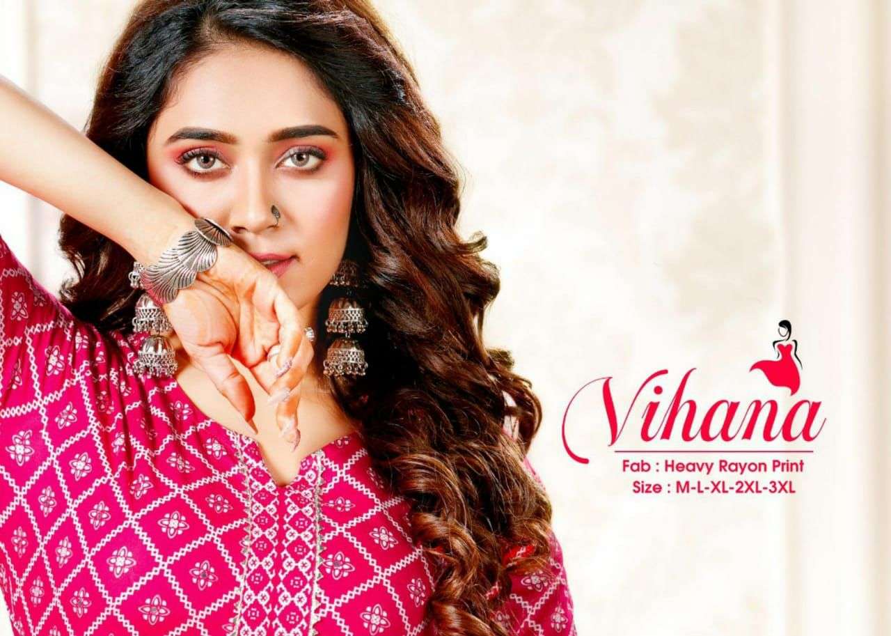 VIHANA BY BEAUTY QUEEN HEAVY RAYON PRINT KURTI CATALOG WHOLESALER BEST RATE