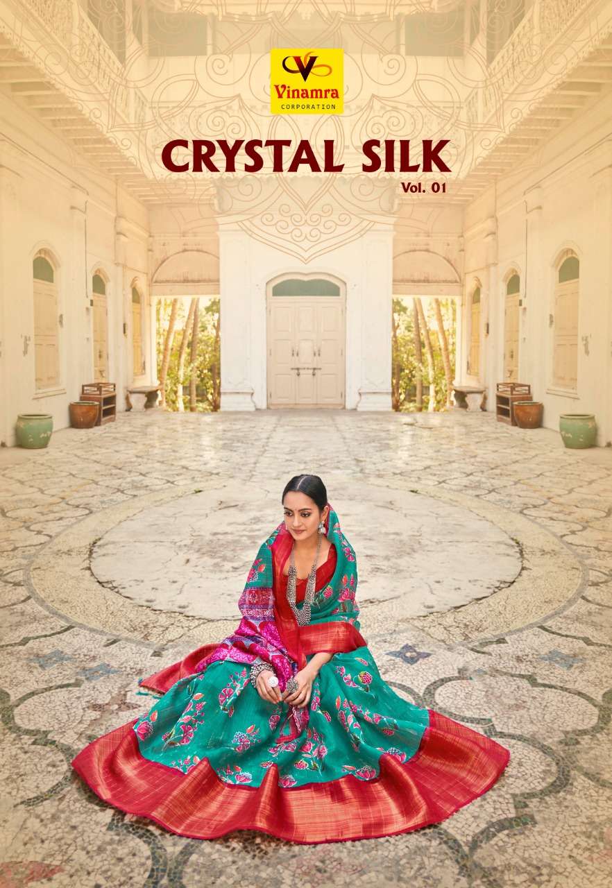 vinamra crystal silk vol 1 cotton zari simple saree look fancy 