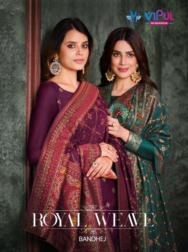 vipul royal weave bandhej 4911-4916 series silk jacquard elegant salwar kameez