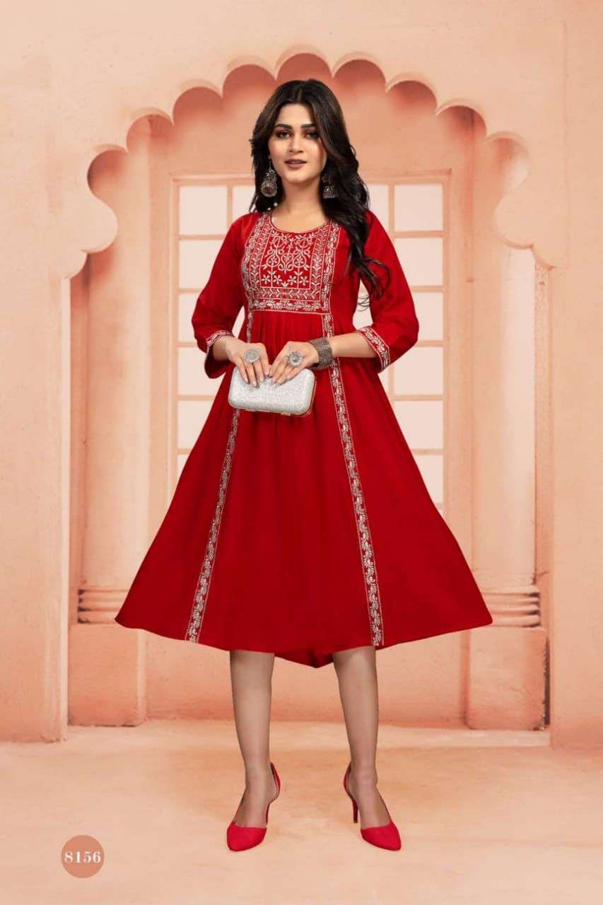 FLORA VOL.3 HEAVY RAYON WORK KURTI CATALOG WHOLESALER BEST RATE