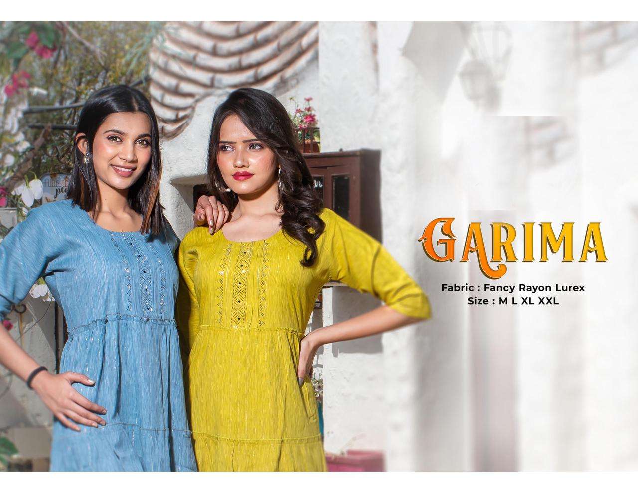 GARIMA HEAVY FANCY RAYON LUREX WITH STON WORK KURTI CATALOG WHOLESALER BEST RATE