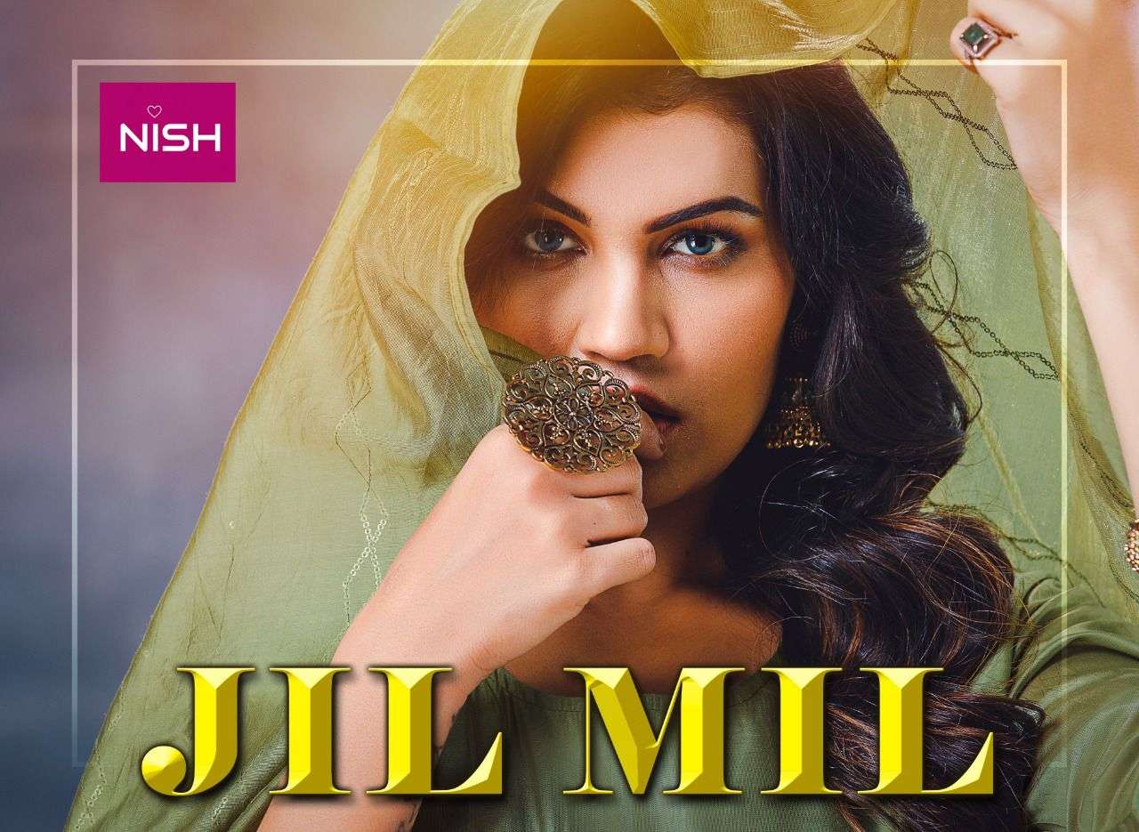 JIL MIL BY NISH HEAVY FINEST QUALITY OF PURE SILK. TOP AND BOTTOM AND DUPATTA CHANDERI SEQUENCE CATALOG WHOLESALER BEST RATE