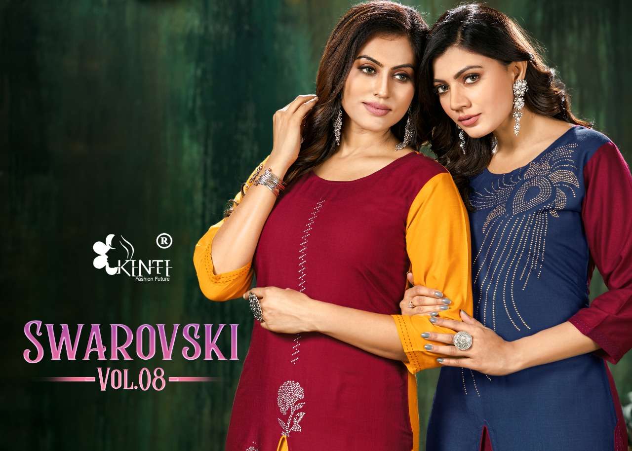 kinti swarovski vol 8 fancy kurti with double layer pattern 