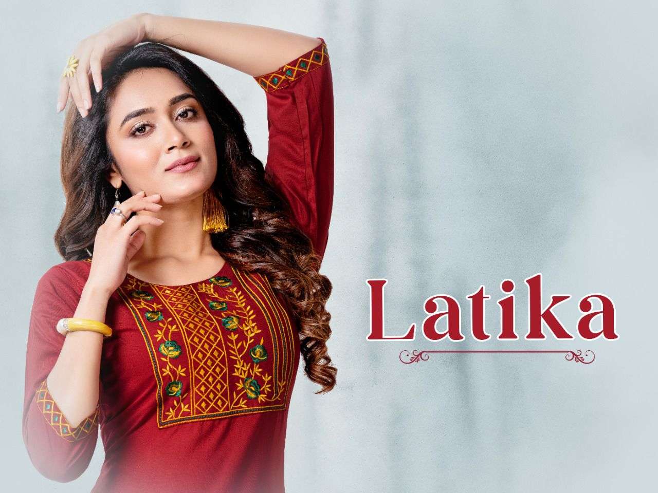 LATIKA HEAVY RAYON 14KG EMBROIDERY KURTI CATALOG WHOLESALER BEST RATE