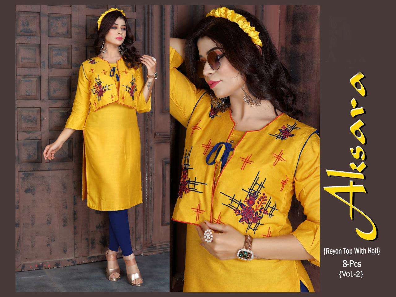 AKSARA VOL.2 HEAVY Rayon 14 Kg Separate Embroidered Koti with Kurti CATALOG WHOLESALER BEST RATE