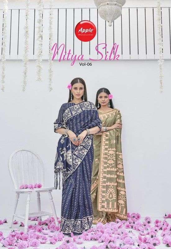 apple Nitya silk vol 6 digital printed fancy sarees collection