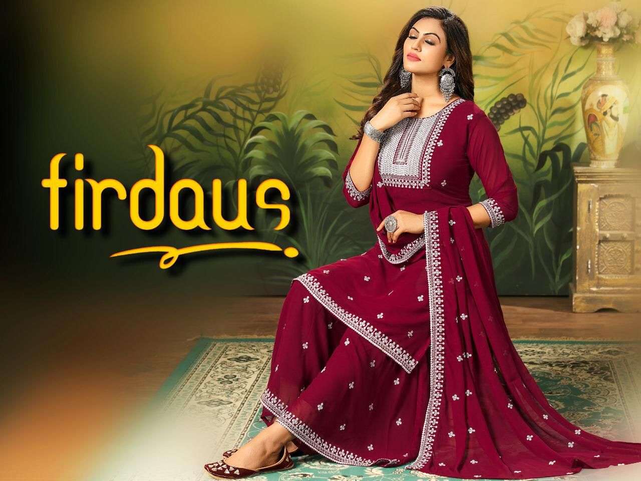 FIRDAUS HEAVY SHIFFON OP SHARARA DUPATTA WITH LINNING READYMADE SUIT CATALOG WHOLESALER BEST RATE