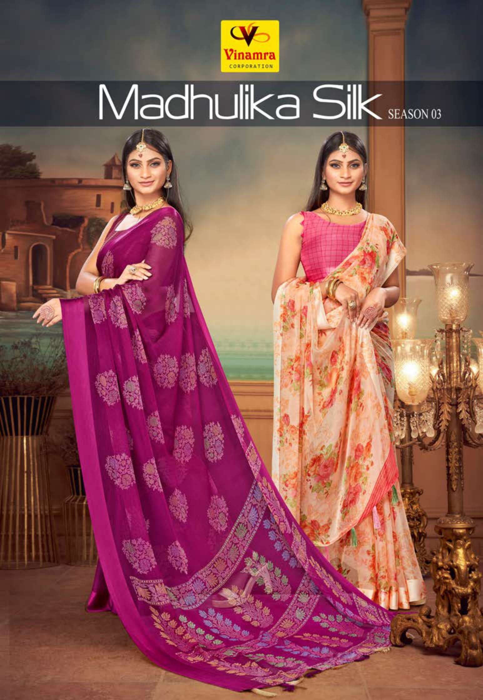 madhulika silk vol 3 by vinamra sattin chiffon sarees best supplier 