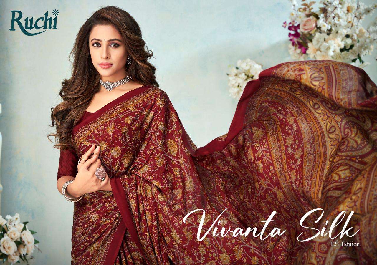 ruchi vivanta silk vol 12 silky crape printed daily wear saree