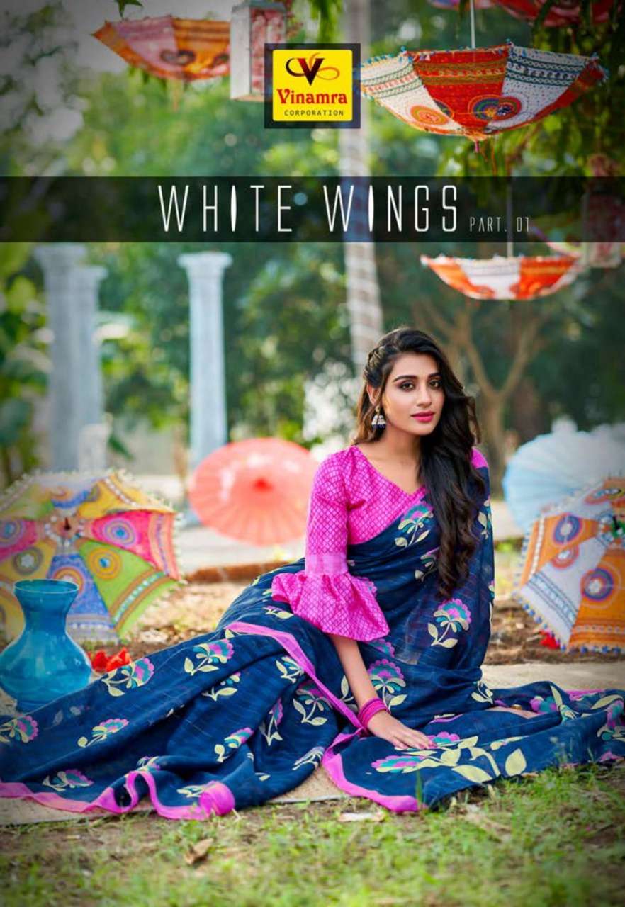 vinamra corporation white wings silver zari sarees supplier