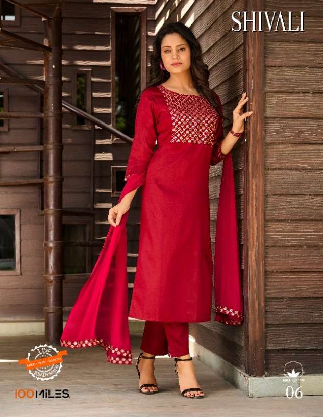 100 miles shivali cotton kurti with pants and dupatta 