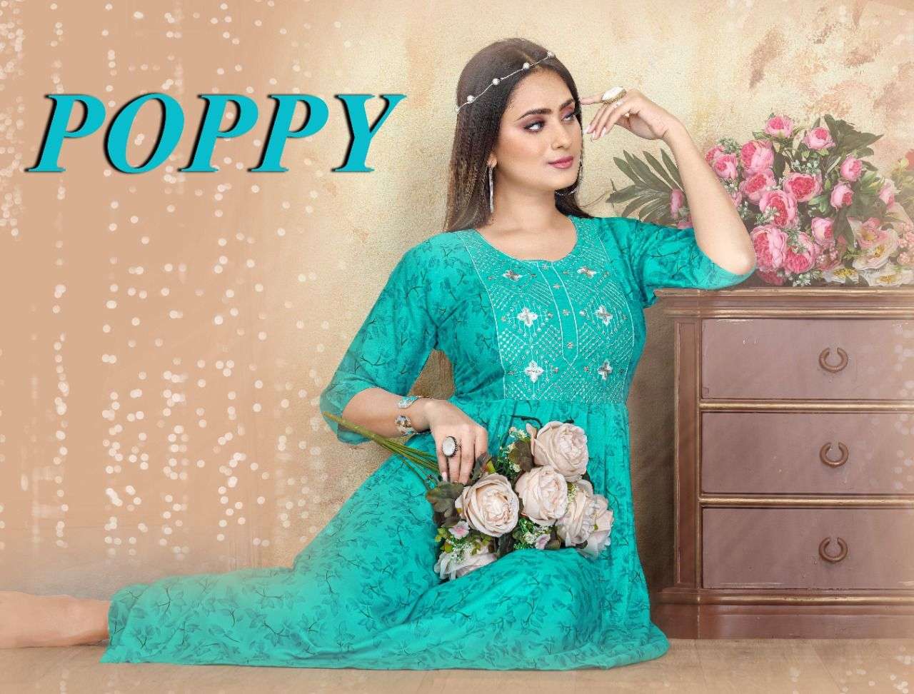 BEAUTY QUEEN POPPY VOL.1 14 KG heavy Rayon print KURTI CATALOG WHOLESALER BEST RATE