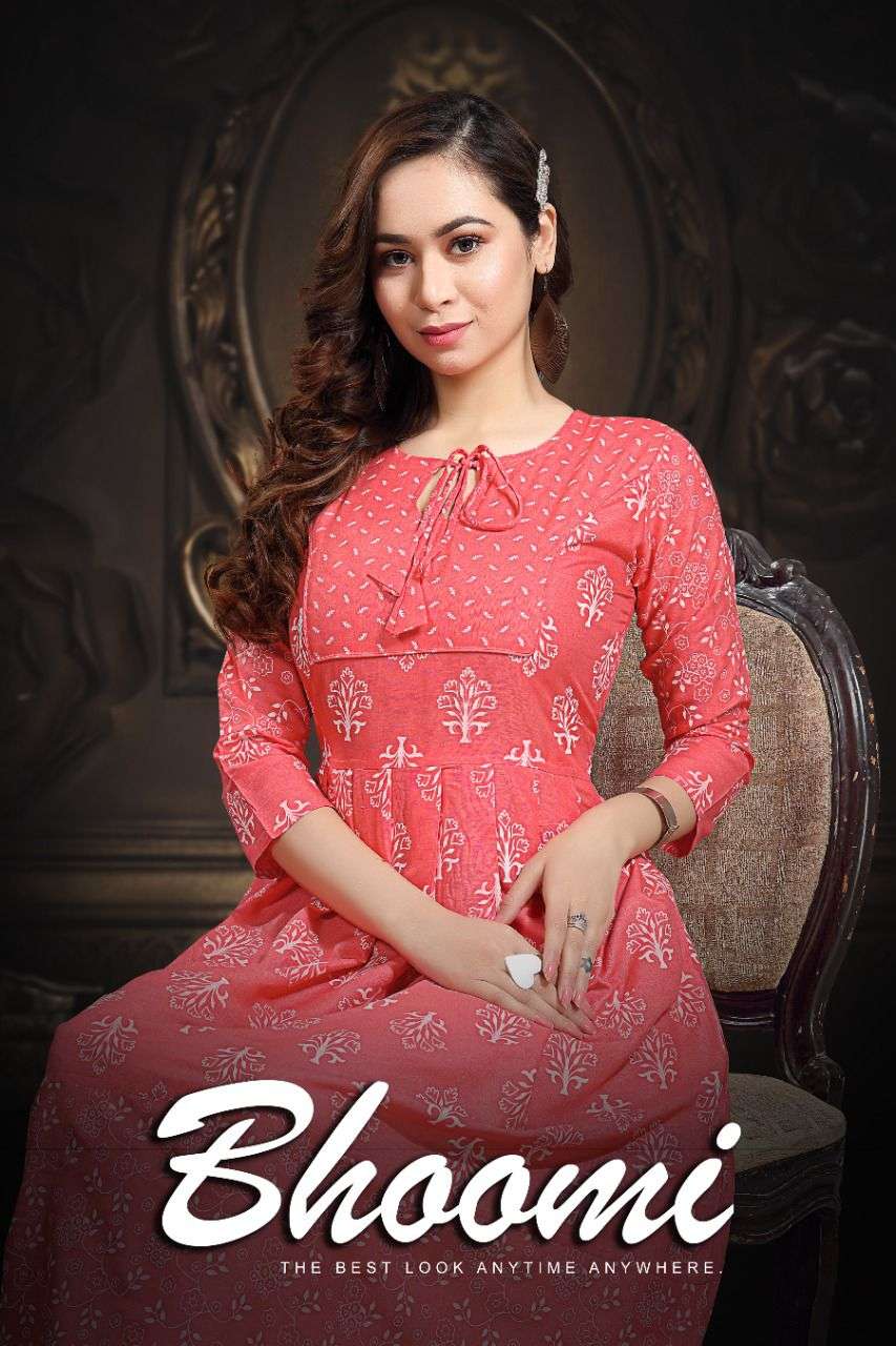 Golden Bhoomi RAYON PRINT FLAIR KURTI CATALOG WHOLESALER BEST RATE