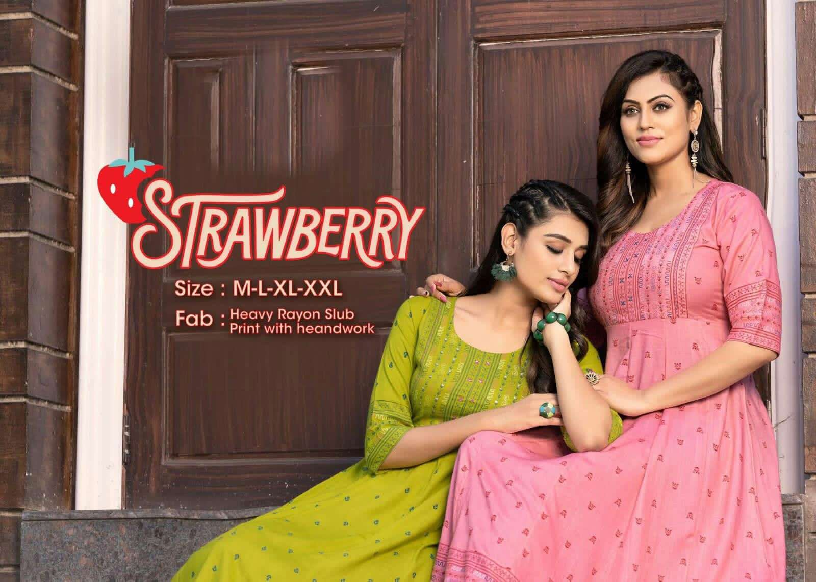 GOLDEN STRAWBERRY HEAVY RAYON SLUB WITH PRINT WITH HANDWORK KURTI CATALOG WHOLESALER BEST RATE