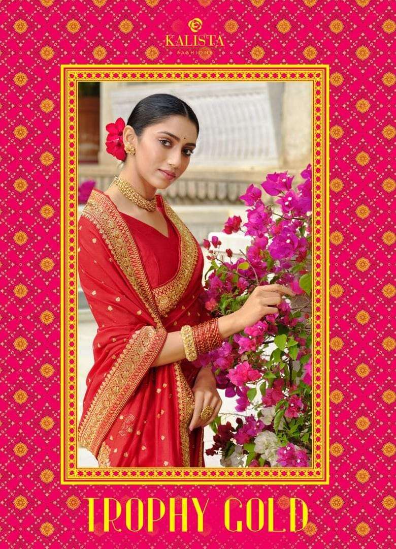 kalista trophy gold vichitra fabric designer fancy sarees