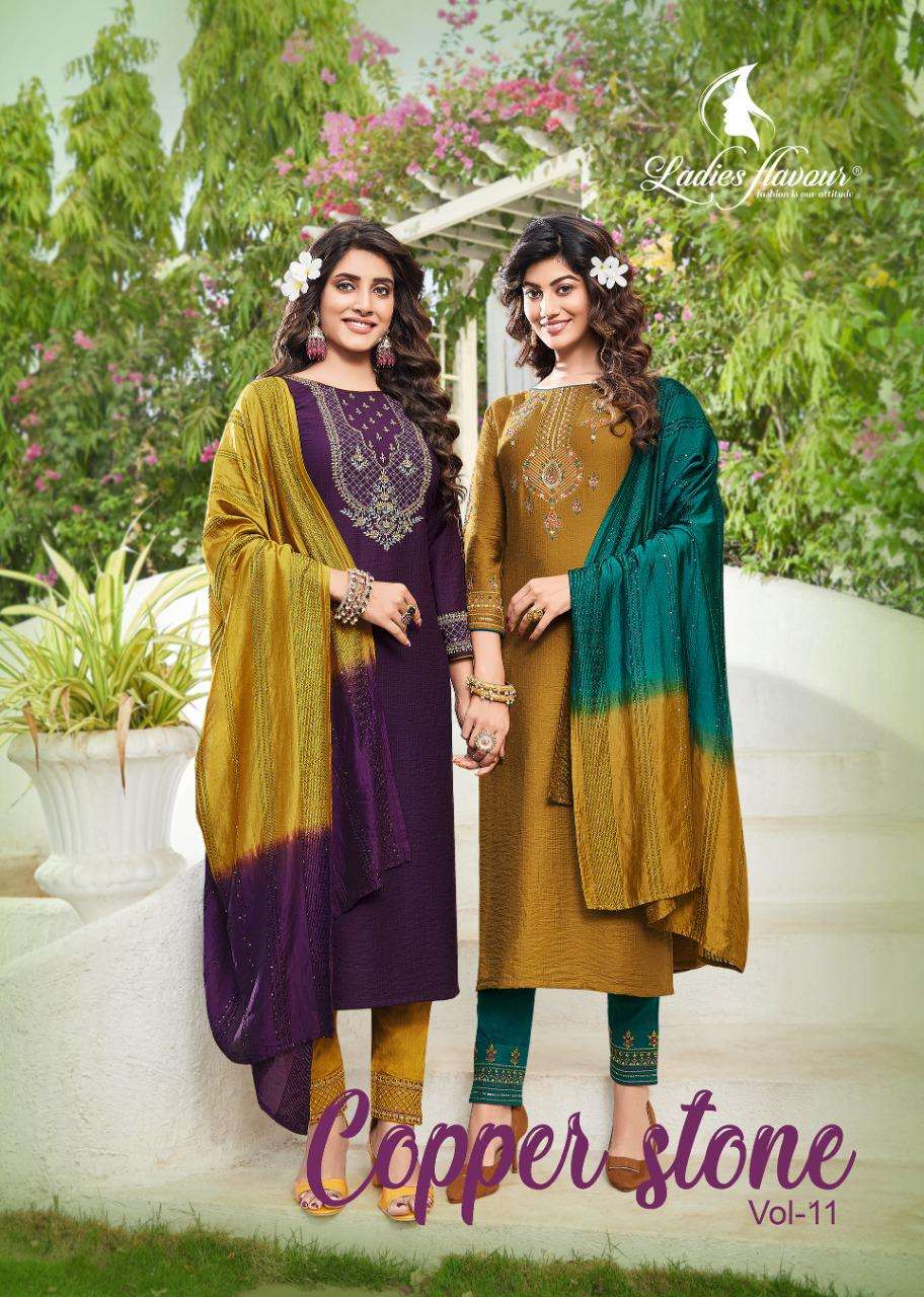 ladies flavour copper stone vol 11 readymade top with bottom and dupatta 