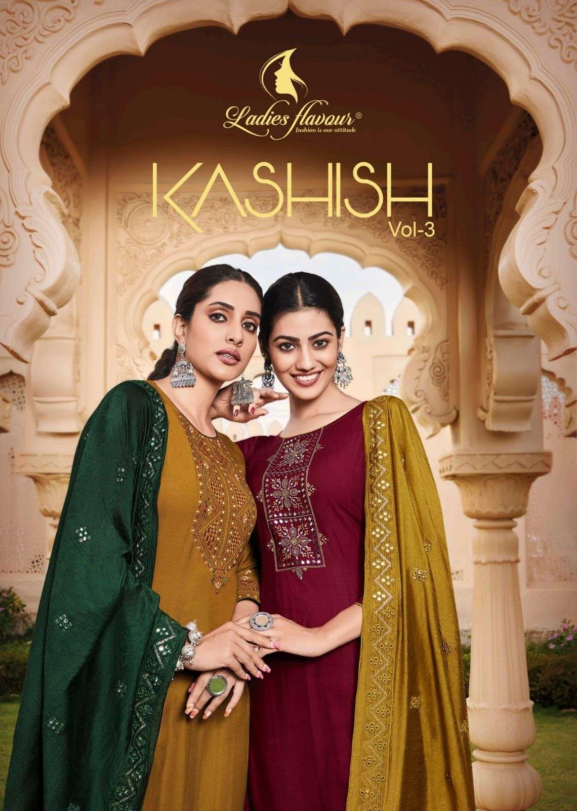 ladies flavour kashish vol 3 readymade fancy top with pant and dupatta 