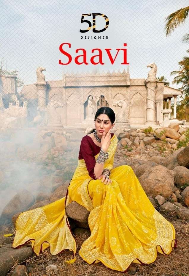 saavi by 5d designer georgette foil printed daily wear saree