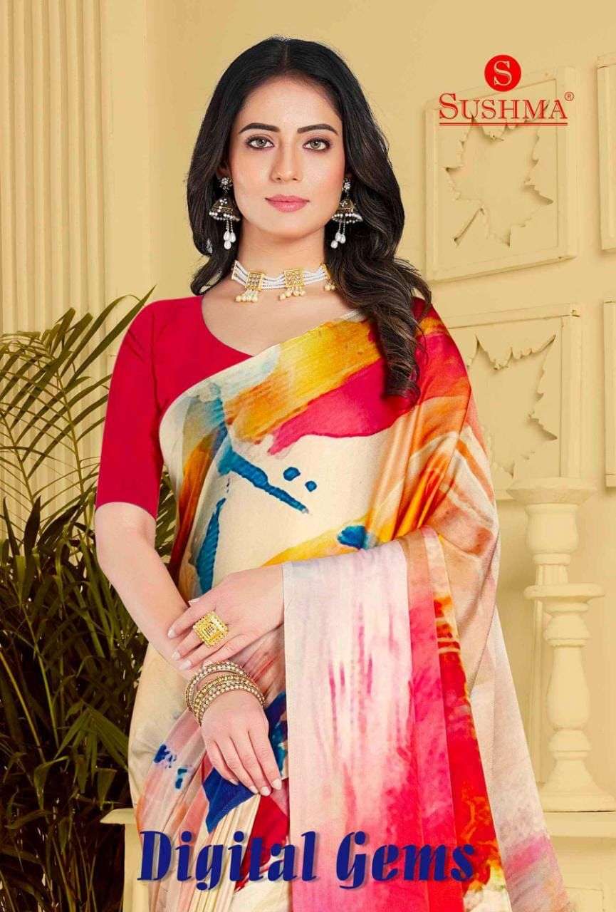 sushma digital gems printed fancy saree wholesaler