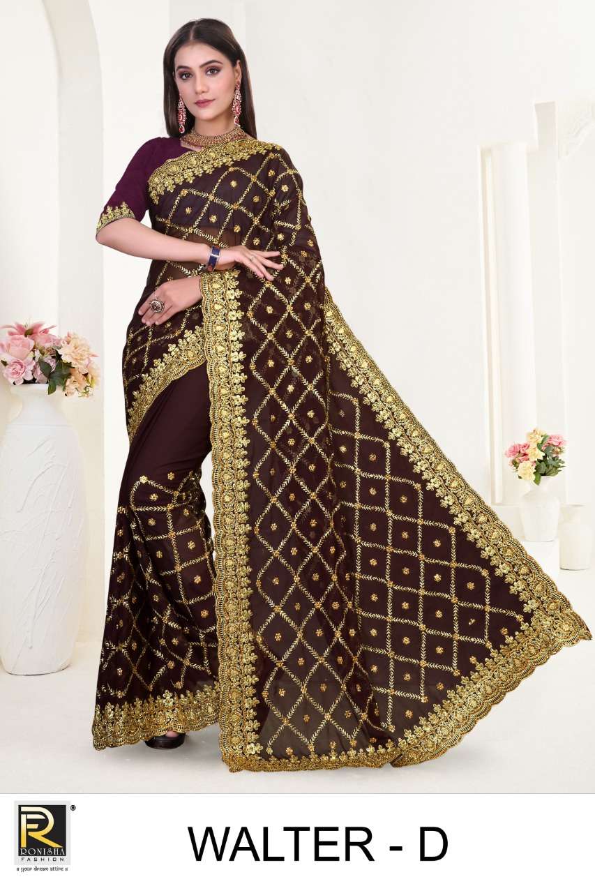 WALTER BY RANJNA EMBROIDERY WORK HEAVY DIAMOND DESIGNER BORDER SAREES COLLECTION