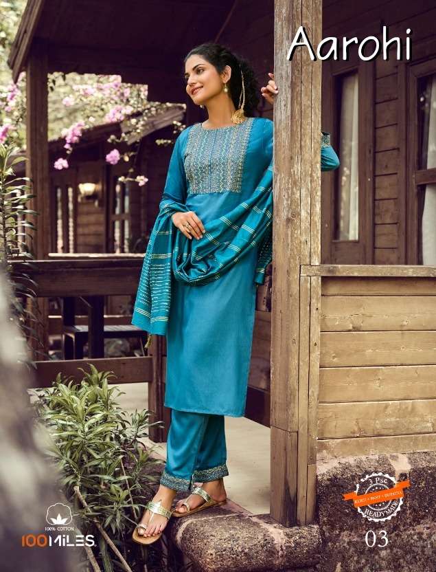 aarohi by 100 miles satin cotton 3 piece readymade collection