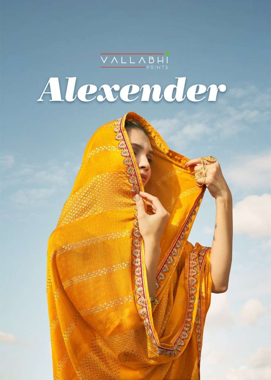 alexender by vallabhi georgette foil printed classy looking saree 