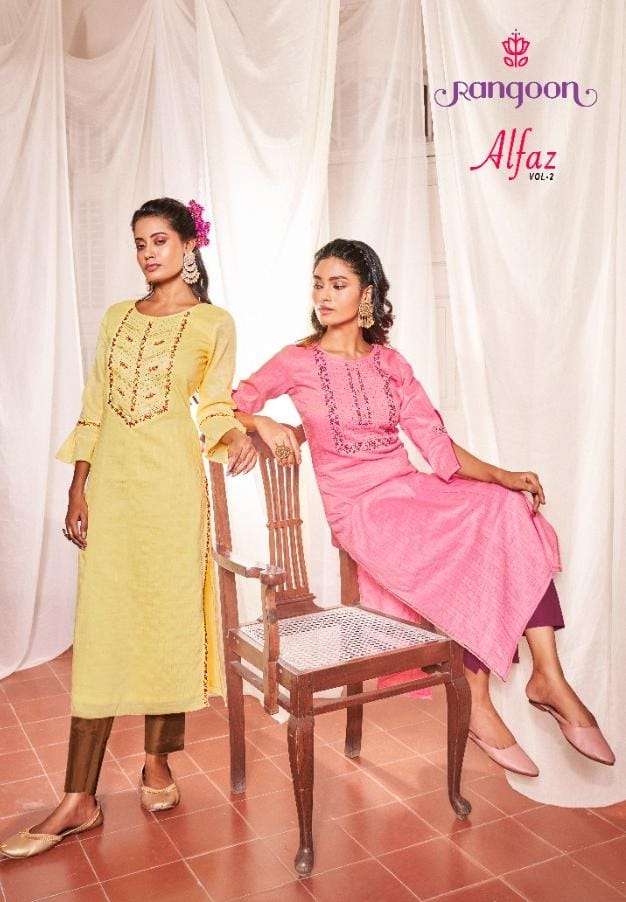 alfaz vol 2 by rangoon fancy chinon embroidery work kurtis