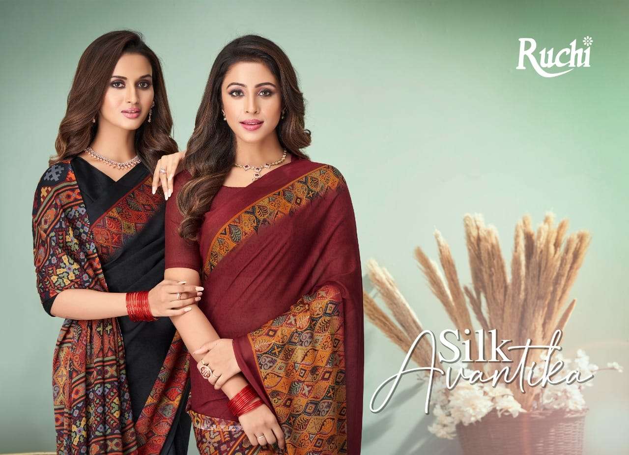 avantika silk by ruchi silk georgette printed daily wear sarees