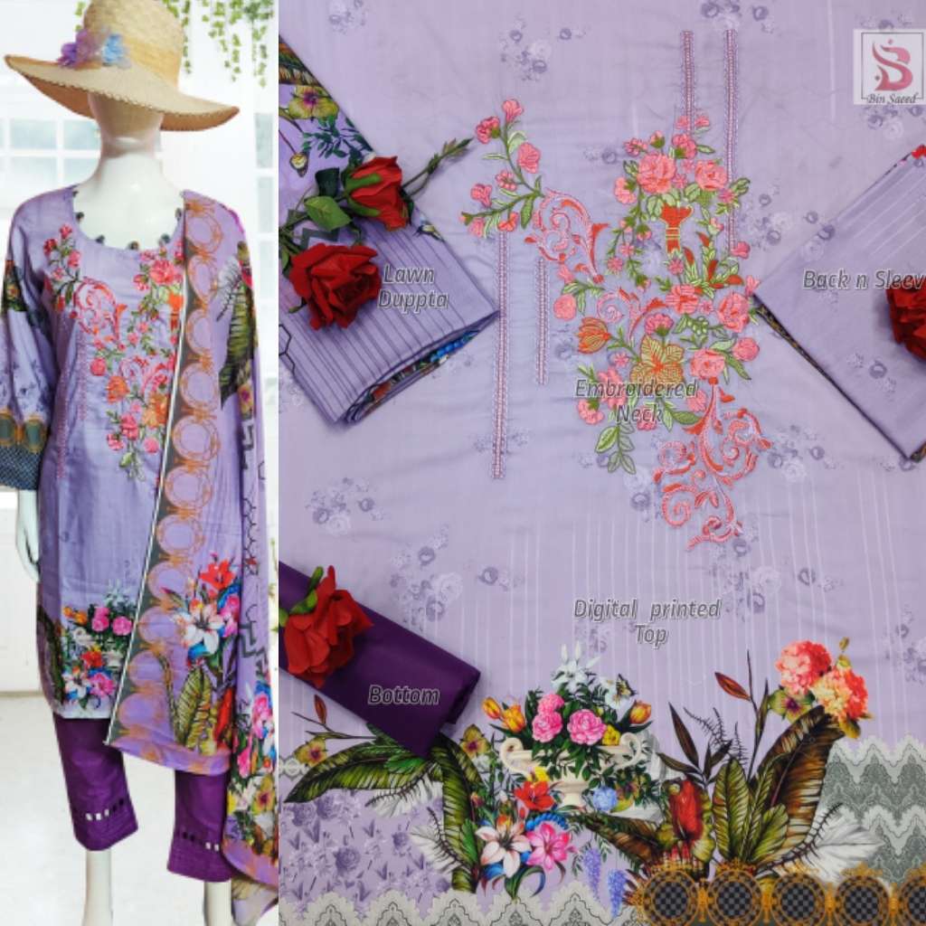 bin saeed lawn collection vol 10 lawn shirt with lawn dupatta 2022